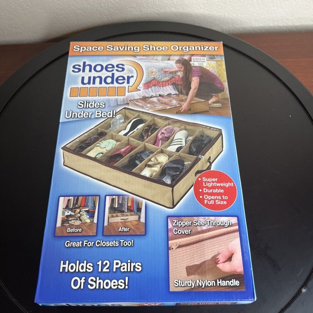 Shoe Organizer Space Saving Slides Under Bed Holds 12 Pairs Shoes or Other Items